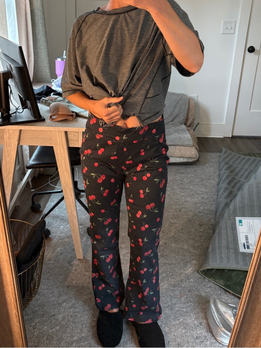 Free People Black Cherry Print Cropped Pants
